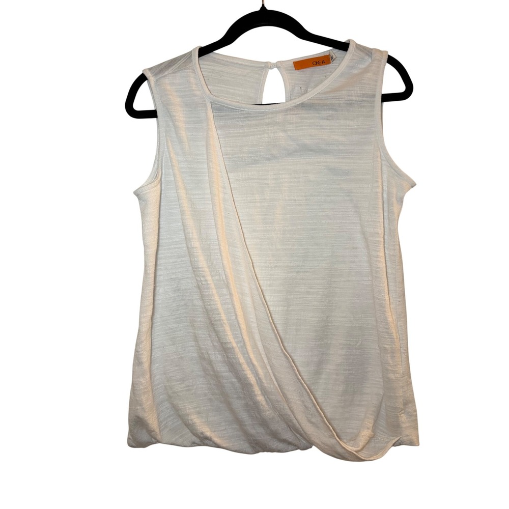 One A Sleeveless‎ Draped Blouse White Small Minimalist Work Office Casual Tank